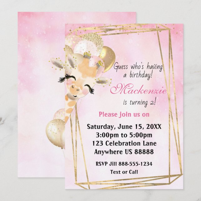 Giraffe Cualquier Invitación de Cumpleaños de Edad (Anverso / Reverso)