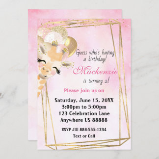 Giraffe Cualquier Invitación de Cumpleaños de Edad