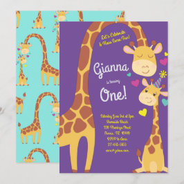 Giraffe Cute Kids Primera Invitación a la fiesta d