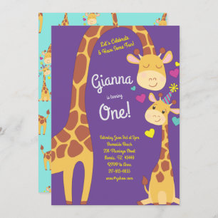 Giraffe Cute Kids Primera Invitación a la fiesta d