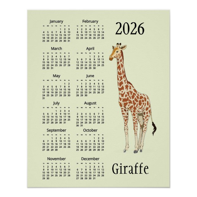 Giraffe Design 2026 Calendar Poster (Anverso)