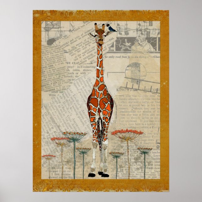 GIRAFFE E INDIGO BIRD Poster de Arte (Frente)