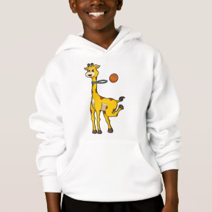 Giraffe en baloncesto con aro de baloncesto