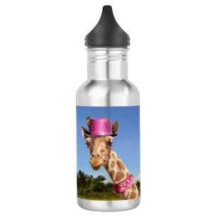 Giraffe en botella de agua gorra rosa brillante