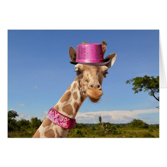 Giraffe en gorra rosa brillante (Anverso (Horizontal))