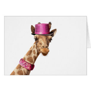 Giraffe en gorra rosa brillante
