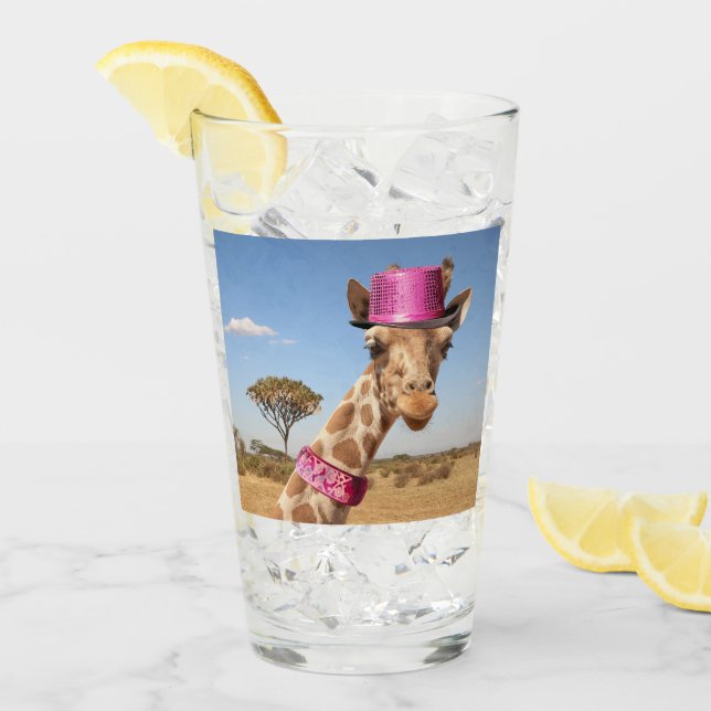 Giraffe en gorra rosa brillante (Anverso (hielo))