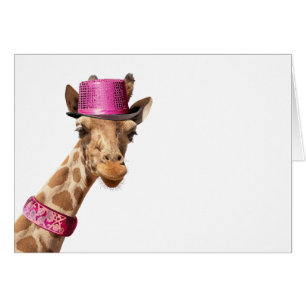 Giraffe en gorra rosa brillante