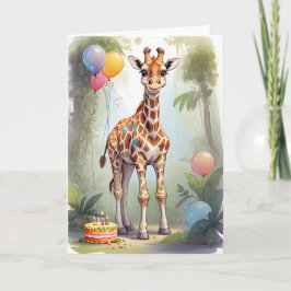 Giraffe en la selva celebrando | Tarjeta