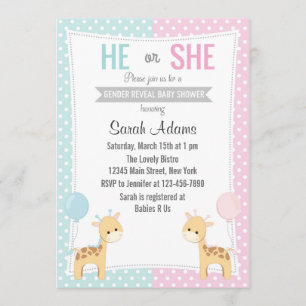 Giraffe Gender Reveal Party Invitación