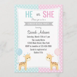 Giraffe Gender Reveal Party Invitación