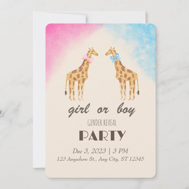 Giraffe Género revelar Fiesta Chica o invitación d (Anverso)