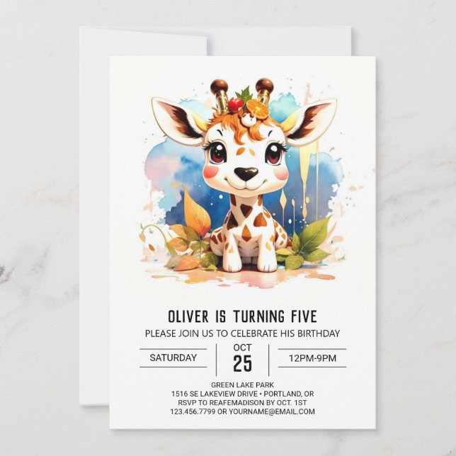 Giraffe Giggles Safari Invitación al cumpleaños (Anverso)