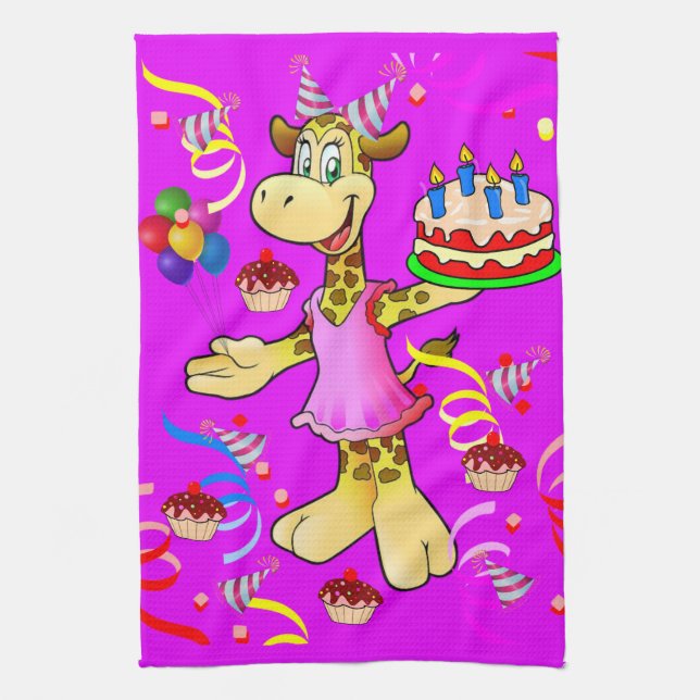 Giraffe Happy Birthday Kitchen Toalla de mano (Vertical)