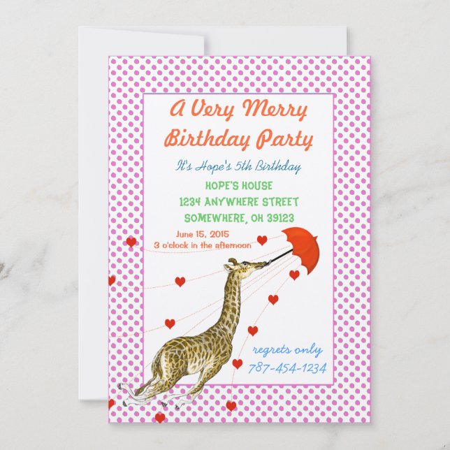 Giraffe Heart Birthday Party Invitación a puntos r (Anverso)
