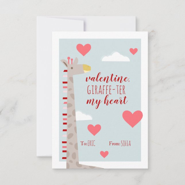 Giraffe Heart Kids School Classroom Valentine (Anverso)