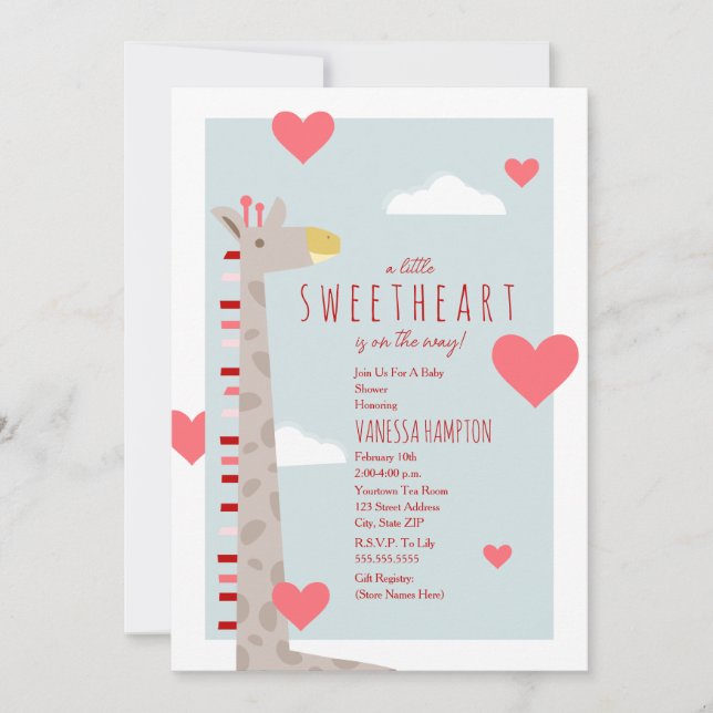 Giraffe Hearts Squerido Valentine Baby Shower (Anverso)
