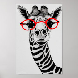 Giraffe hipster en gafas rojas dibujando arte