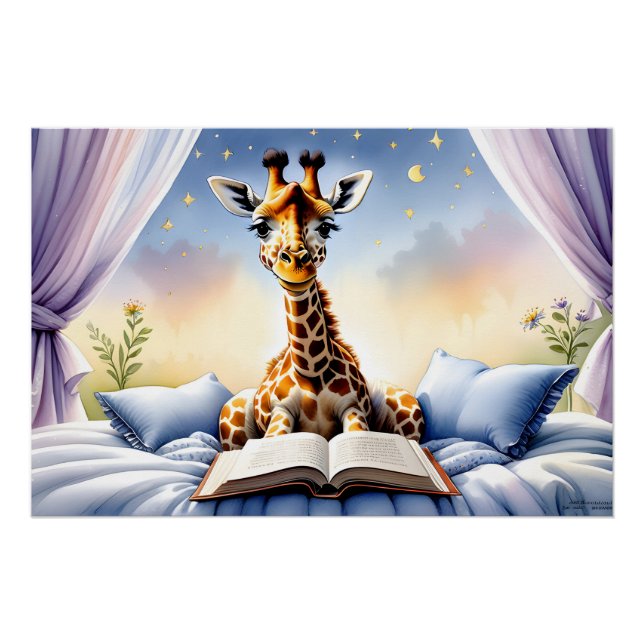 Giraffe leyendo un libro Poster de habitación para (Anverso)
