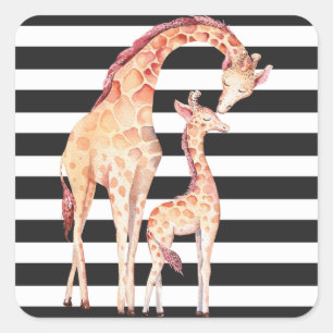 Giraffe Mom and Baby Giraffe Stripes Pegatinas