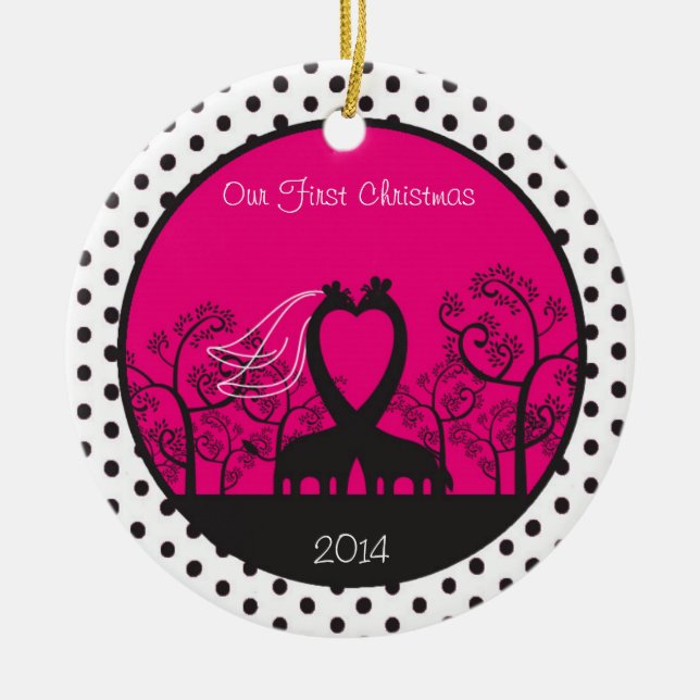 Giraffe Nuestro primer ornamento personalizado de  (Frente)