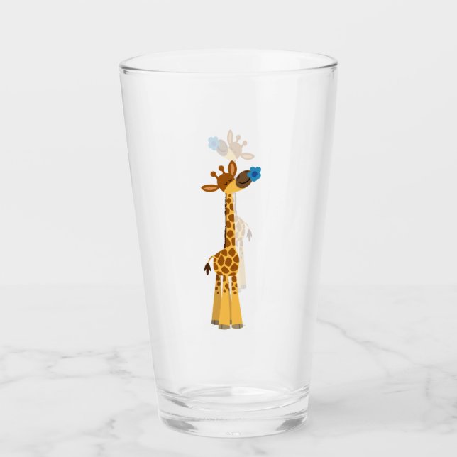 Giraffe Personalizado y Tumbler de vidrio flor azu (Anverso)
