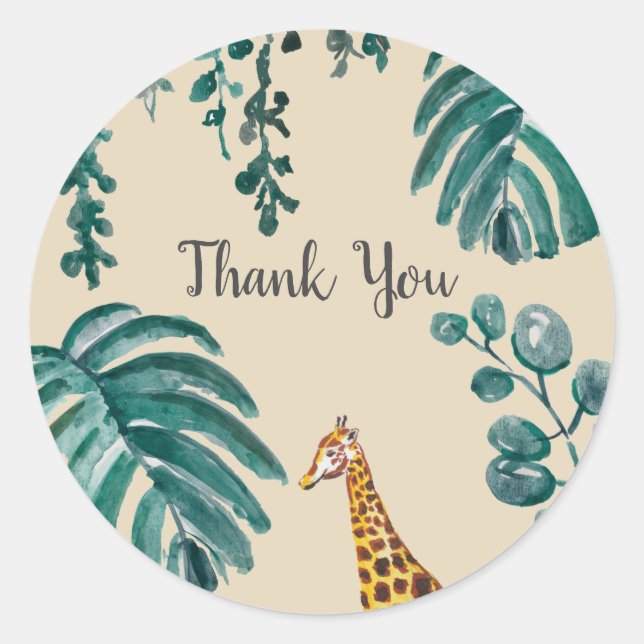 Giraffe Safari Fiesta Gracias Pegatinas (Anverso)