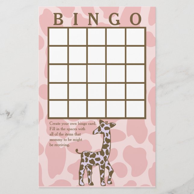 Giraffe Spots Tarjeta de Bingo Rosa (Anverso)