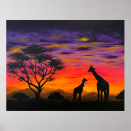 "Giraffe Sunset" Giraffe Posters de arte escénico