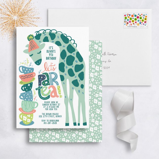 Giraffe Tea Fiestas Niños Invitación a la fiesta d (Subido por el creador)