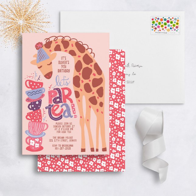 Giraffe Tea Fiestas Niños Invitación a la fiesta d (Subido por el creador)