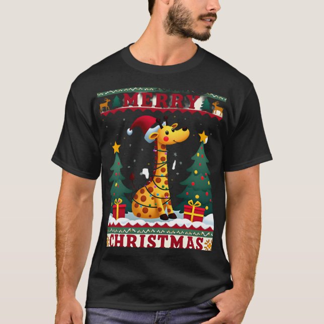 Giraffe Ugly Christmas Sweaters Funny Santa Hat Li (Anverso)