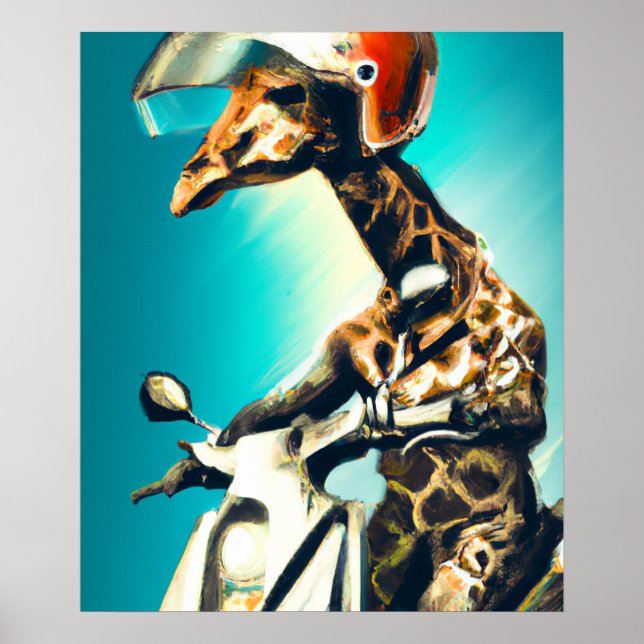 Giraffe vistiendo casco en motocicleta arte modern (Frente)
