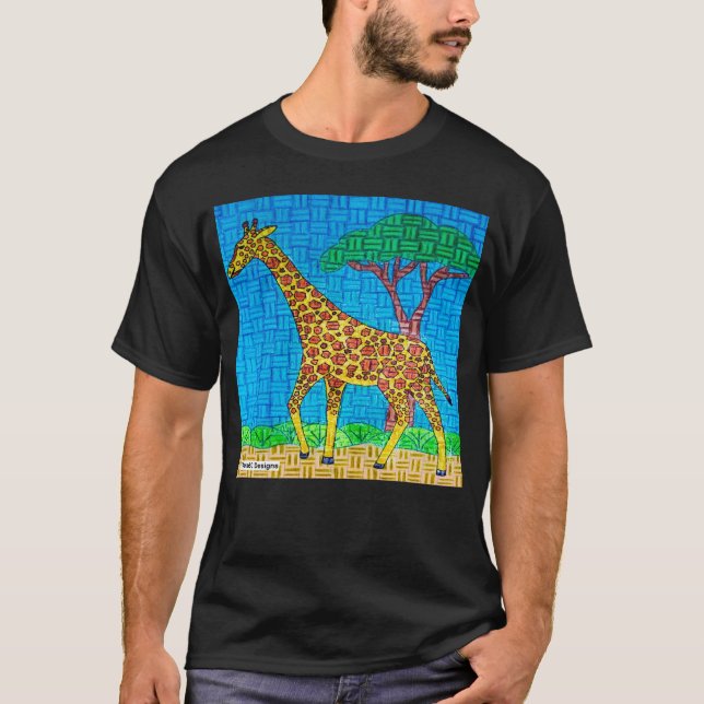 Giraffe (vívido) - Camiseta oscura masculina (Anverso)