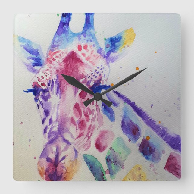 Giraffe Watercolor Pintar reloj de pared de arte (Anverso)