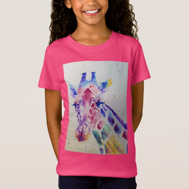 Giraffe Whimsical Acuarela Chicas Rosa Camiseta (Anverso)