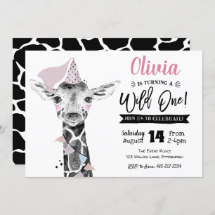 Giraffe Wild One   Chica 1a invitación de cumpleañ