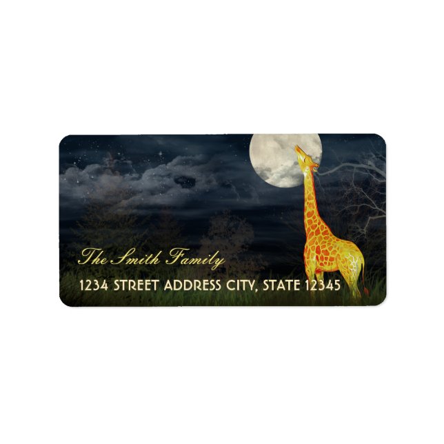 Giraffe y Luna | Etiqueta de envío/dirección de Pe (Frente)