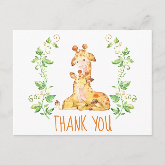 Giraffe Zoo Animals Baby Shower Gracias Nota (Anverso)