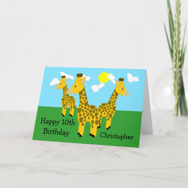 Giraffes Diseño Tarjeta de Cumpleaños 10 Personali (Anverso)