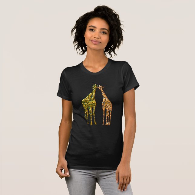 Giraffes Pareja Camiseta Diseño Moderno Dorado (Anverso completo)