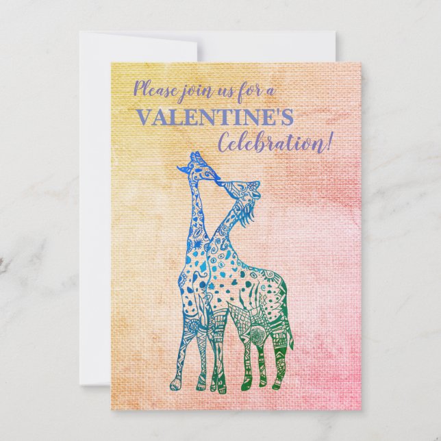 Giraffes Rustic Valentine Invitación (Anverso)