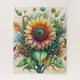 Girasol acuarela con rompecabezas de las vides #1