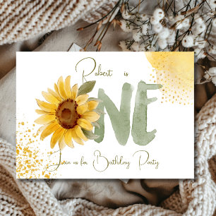 Girasol acuarela primer cumpleaños Invitación