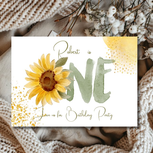 Girasol acuarela primer cumpleaños Invitación (Subido por el creador)