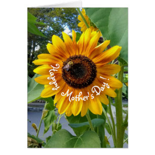 Girasol amarillo alegre con abeja Día de la Madre