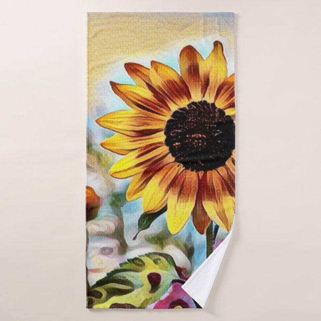 Girasol amarillo bonito en campo de flores (Toalla de baño)