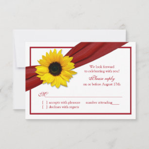 Girasol Amarillo Cinta Roja Profunda Boda RSVP