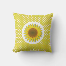 Girasol amarillo con puntos de polka almohada exte