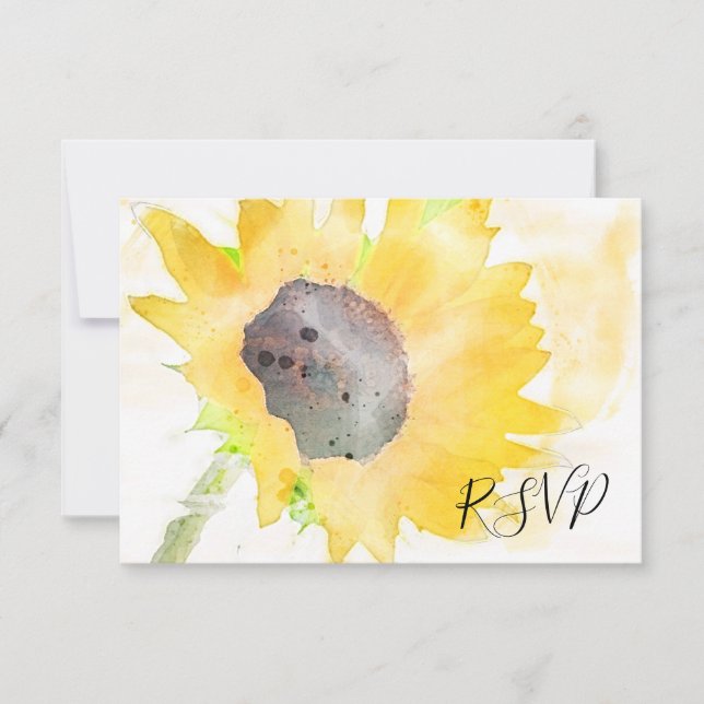 Girasol amarillo en la boda de color blanco RSVP (Anverso)